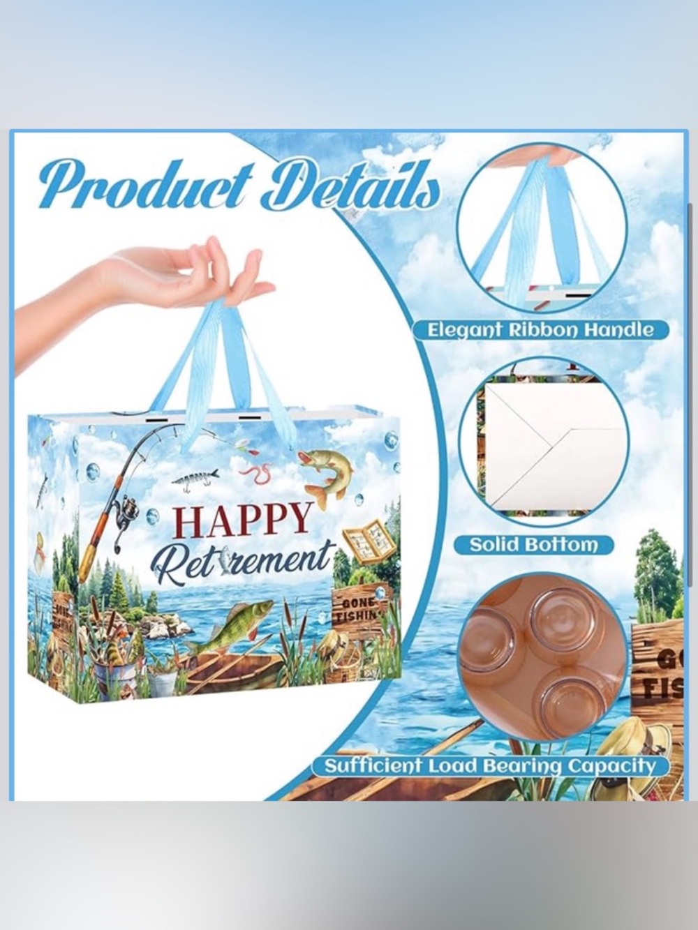Happy Retirement Gift Bag with Fishing Design
